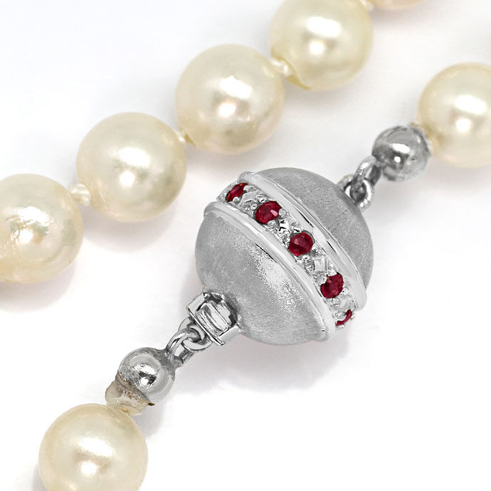 Foto 2 - Lange Akoya Perlenkette mit Rubin Weißgold Schloss 14K, S3492