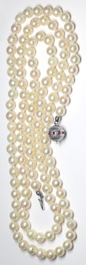 Foto 3 - Lange Akoya Perlenkette mit Rubin Weißgold Schloss 14K, S3492
