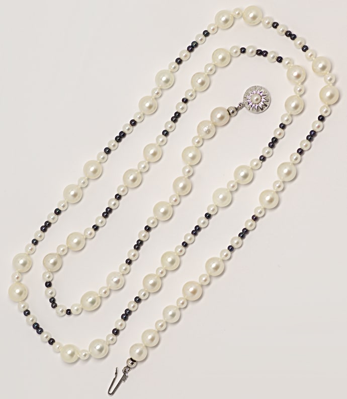 Foto 4 - Perlenkette schwarz weiß groß klein Weißgold-Verschluss, S9995